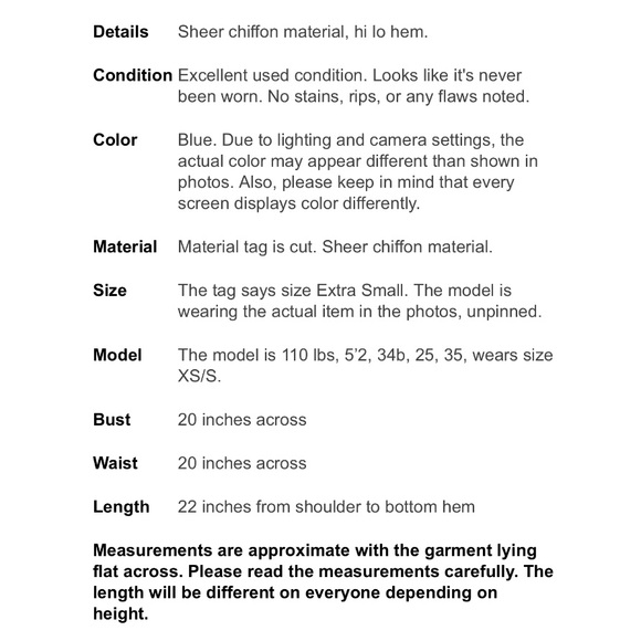 Hollister Blue Chiffon Blouse Shirt Top XS - Picture 7 of 7